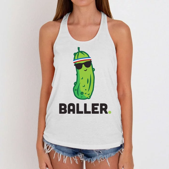 Pickle Baller Funny Pickleball Women's Knotted Racerback Tank