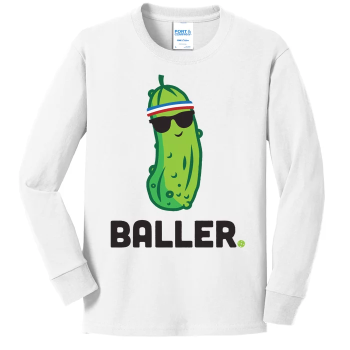 Pickle Baller Funny Pickleball Kids Long Sleeve Shirt