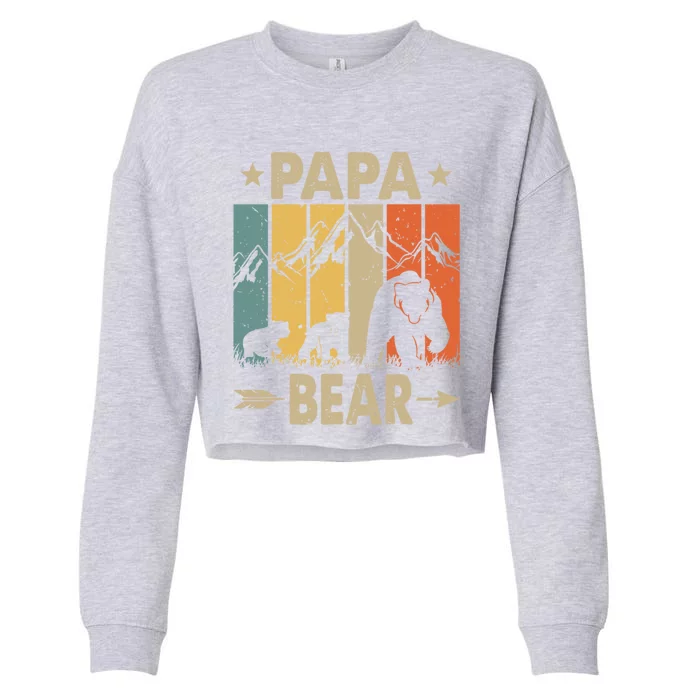 Papa Bear Father Of 2 Dad Of Two Papa Bear And Cubs Gift Cropped Pullover Crew