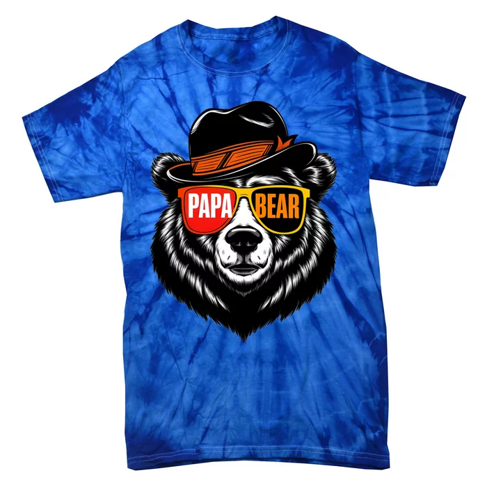 Papa Bear Face Sunglasses Papa Bear Funny Gift Tie-Dye T-Shirt