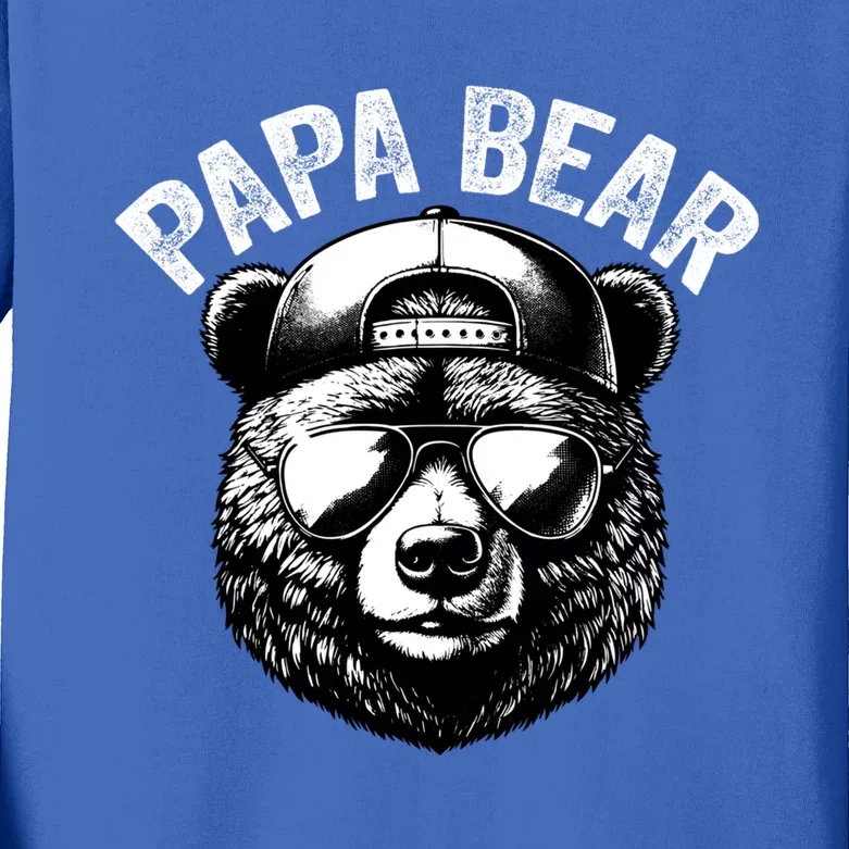 Papa Bear Face Grizzly Fathers Day Bear Lover Gift Kids Long Sleeve Shirt