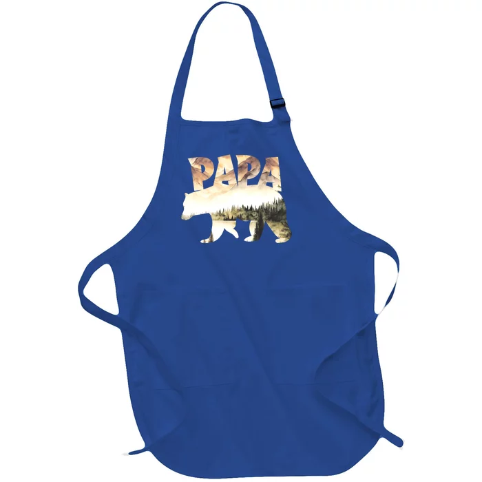 Papa Bear Forest Lake Mountain Scene Outdoors FatherS Day Gift Full-Length Apron With Pocket