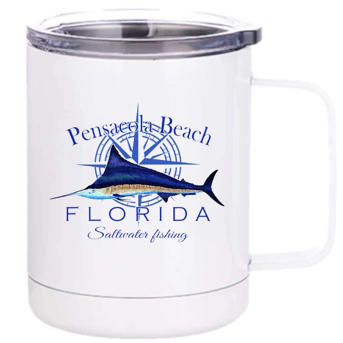 Pensacola Beach Florida Sailfish Billfish Saltwater Fishing Front & Back 12oz Stainless Steel Tumbler Cup