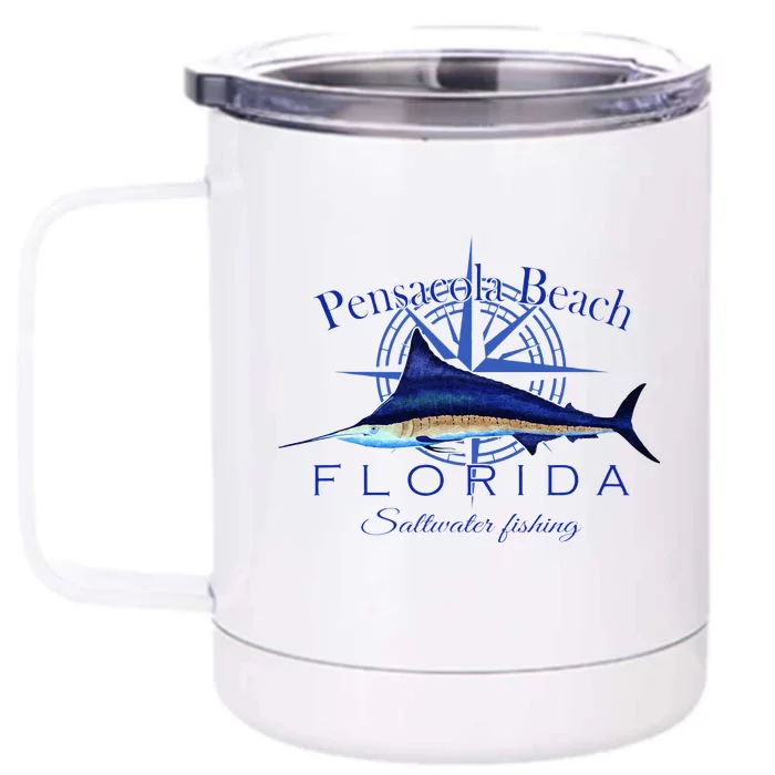 Pensacola Beach Florida Sailfish Billfish Saltwater Fishing Front & Back 12oz Stainless Steel Tumbler Cup