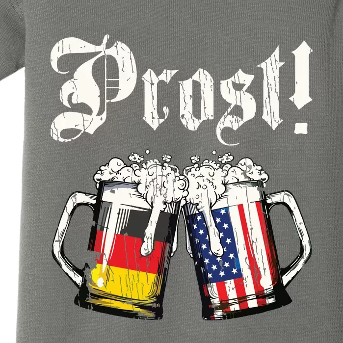 Prost Beer German American Flag Oktoberfest Mug Baby Bodysuit