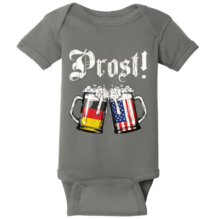 Prost Beer German American Flag Oktoberfest Mug Baby Bodysuit