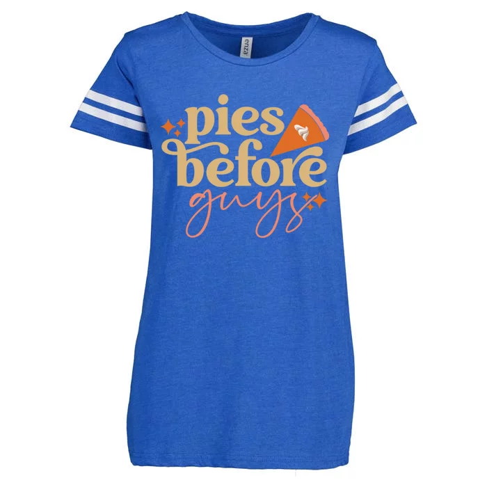 Pies Before Guys Funny Pumpkin Pie Thanksgiving Design Cool Gift Enza Ladies Jersey Football T-Shirt