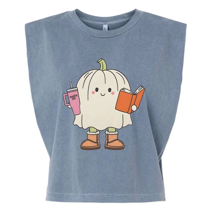 Pumpkin Bookish Ghost Fall Halloween Garment-Dyed Women's Muscle Tee