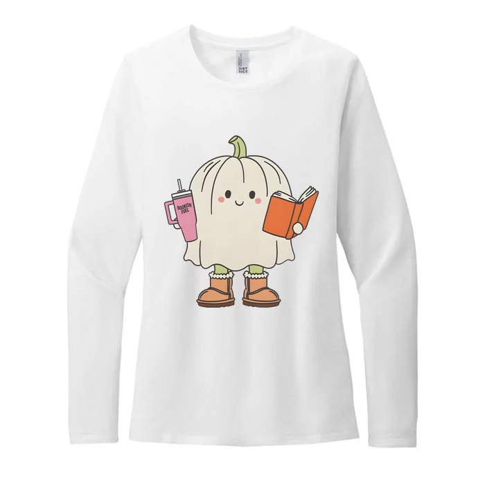 Pumpkin Bookish Ghost Fall Halloween Womens CVC Long Sleeve Shirt