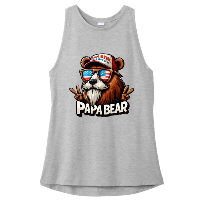 Papa Bear Gift Us American Flag Best Dad Ladies Tri-Blend Wicking Tank