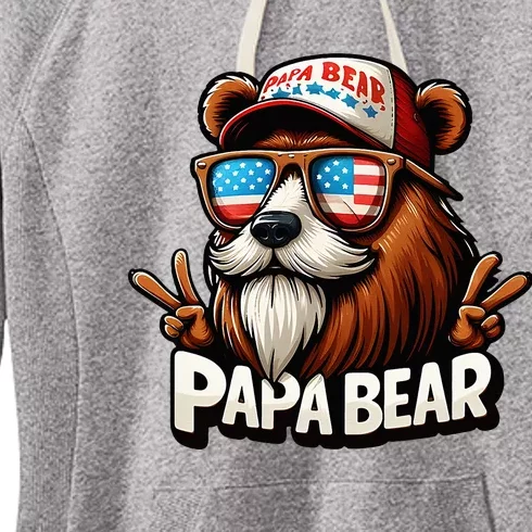 Papa Bear Gift Us American Flag Best Dad Women's Fleece Hoodie