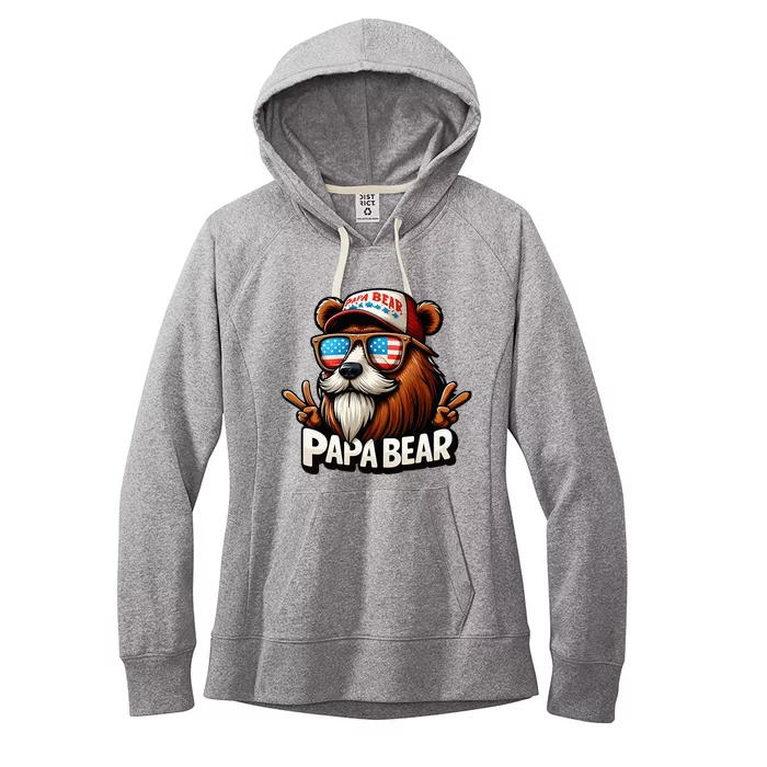 Papa Bear Gift Us American Flag Best Dad Women's Fleece Hoodie