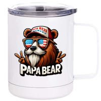 Papa Bear Gift Us American Flag Best Dad 12 oz Stainless Steel Tumbler Cup