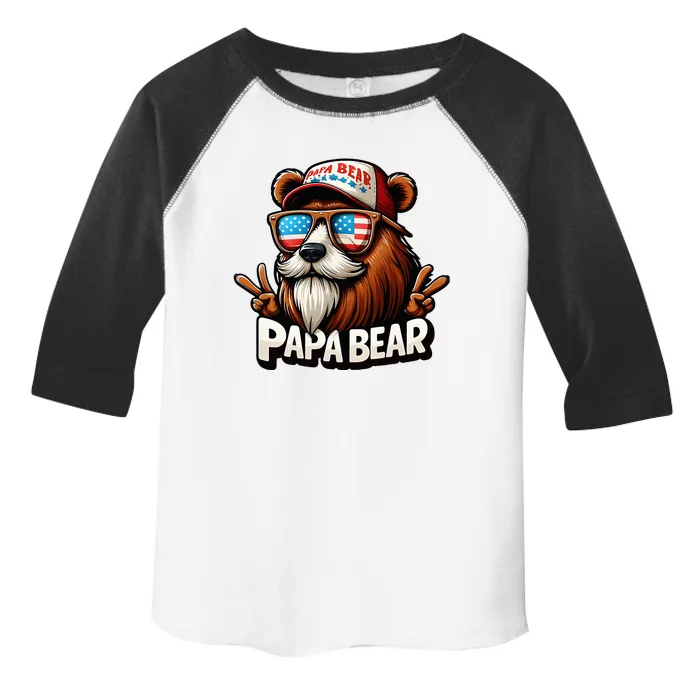 Papa Bear Gift Us American Flag Best Dad Toddler Fine Jersey T-Shirt