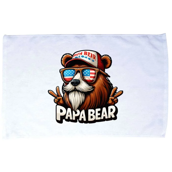 Papa Bear Gift Us American Flag Best Dad Microfiber Hand Towel