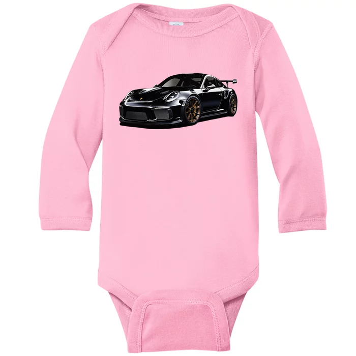 Porsc Black Gt 3 Rs Sport Car Coupe 911 Racecar Baby Long Sleeve Bodysuit