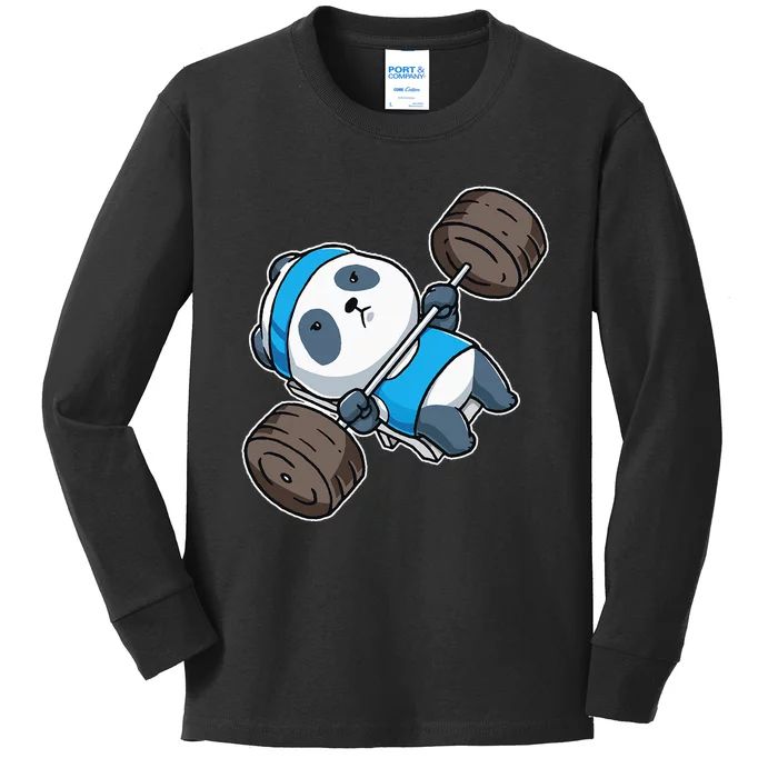 Panda Bear Gym Workout Training Bench Press Weightlifting Kids Long Sleeve Shirt