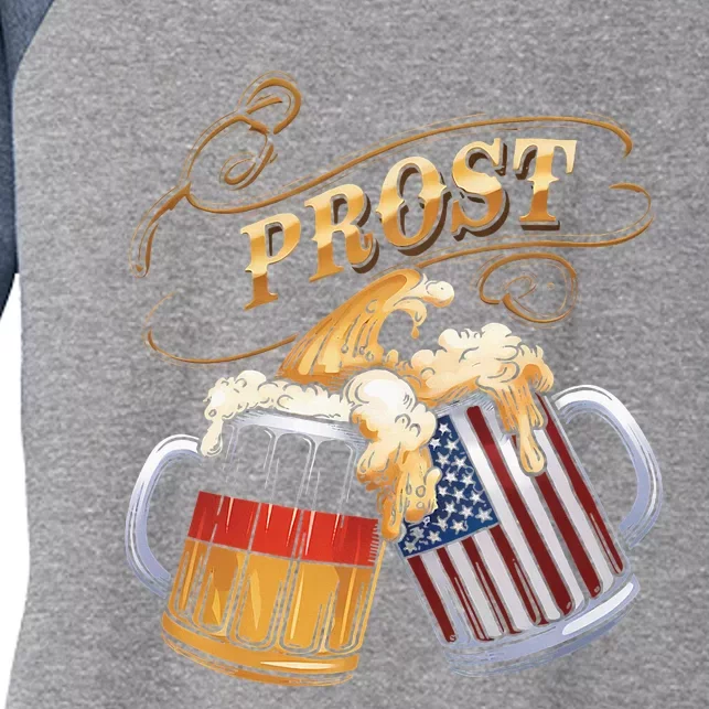 Prost Beer German American Flag Oktoberfest Women's Tri-Blend 3/4-Sleeve Raglan Shirt