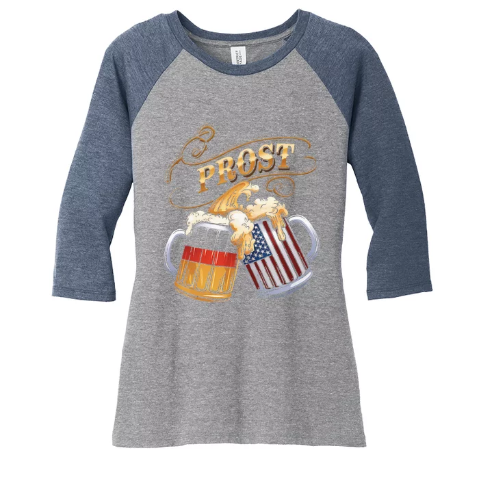 Prost Beer German American Flag Oktoberfest Women's Tri-Blend 3/4-Sleeve Raglan Shirt