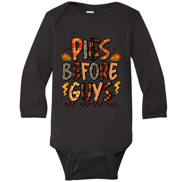 Pies Before Guys Baby Thanksgiving Vibes Groovy Baby Long Sleeve Bodysuit