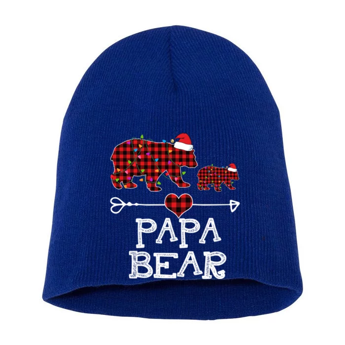 Papa Bear Gift Red Buffalo Plaid Papa Bear Pajama Gift Short Acrylic Beanie