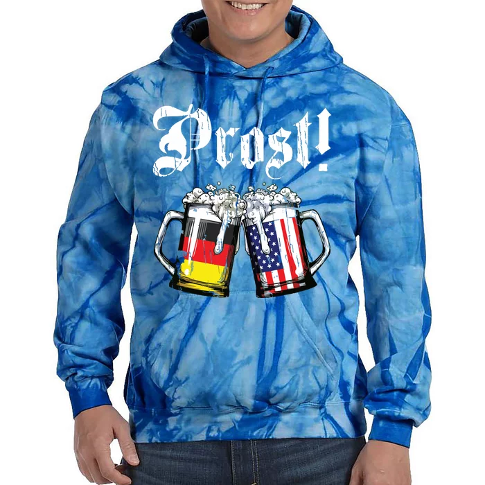 Prost Beer German American Flag Oktoberfest Mug Tie Dye Hoodie