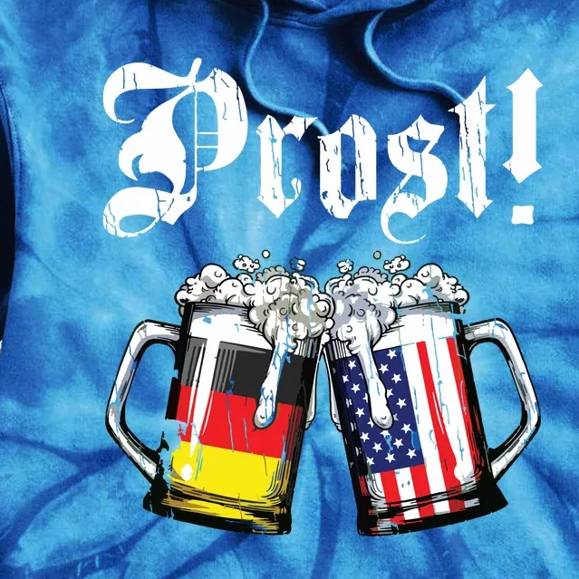 Prost Beer German American Flag Oktoberfest Mug Tie Dye Hoodie