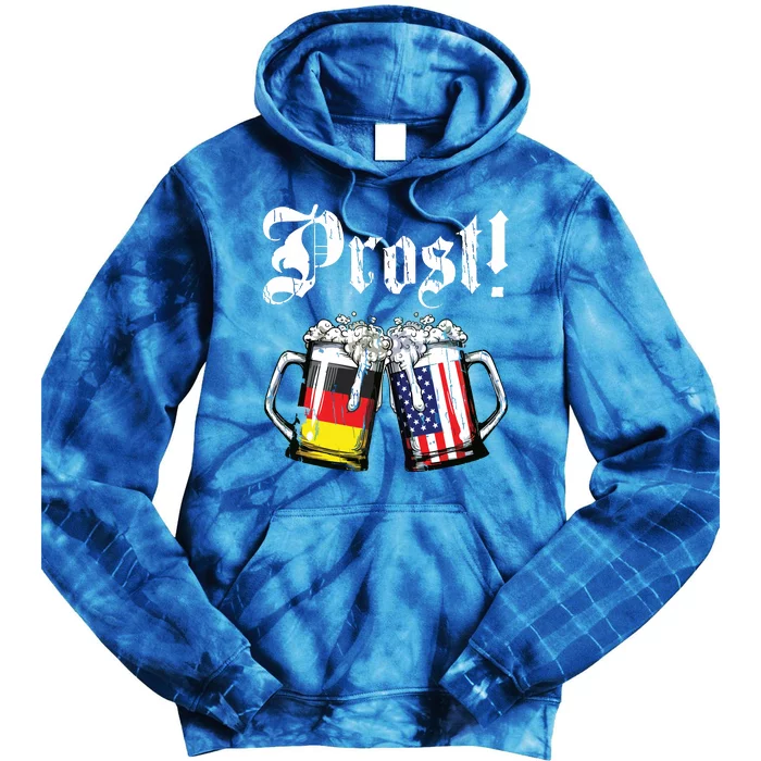 Prost Beer German American Flag Oktoberfest Mug Tie Dye Hoodie