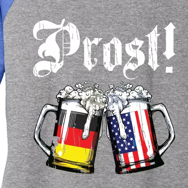 Prost Beer German American Flag Oktoberfest Mug Women's Tri-Blend 3/4-Sleeve Raglan Shirt