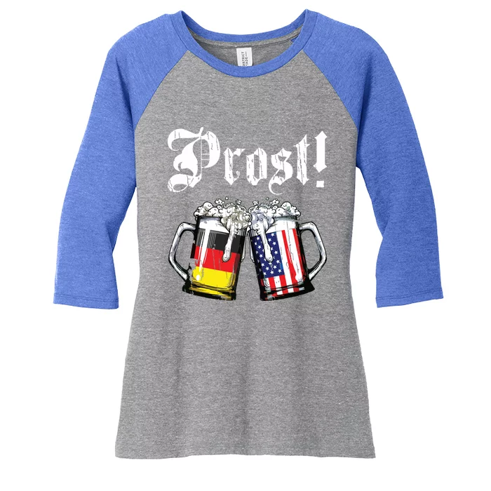 Prost Beer German American Flag Oktoberfest Mug Women's Tri-Blend 3/4-Sleeve Raglan Shirt