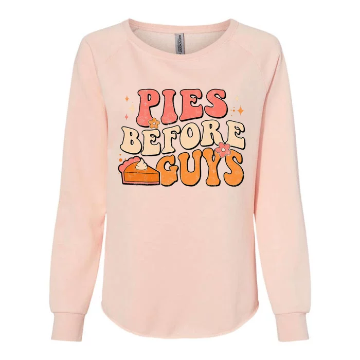 Pies Before Guys Pumpkin Autumn Thanksgiving Groovy Retro Womens California Wash Sweatshirt