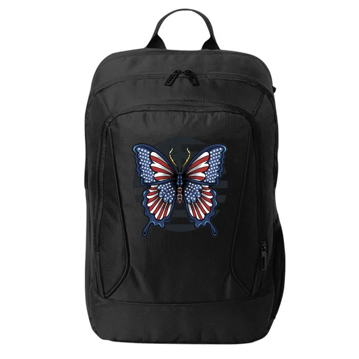 Patriotic Butterfly Gift 4th Of July Usa Flag Cute Gift Cute Gift City Backpack