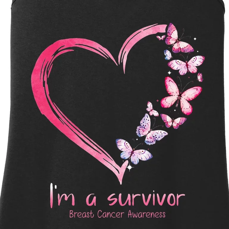 Pink Butterfly Heart Im A Survivor Breast Cancer Awareness Ladies Essential Tank