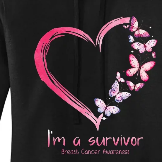 Pink Butterfly Heart Im A Survivor Breast Cancer Awareness Women's Pullover Hoodie