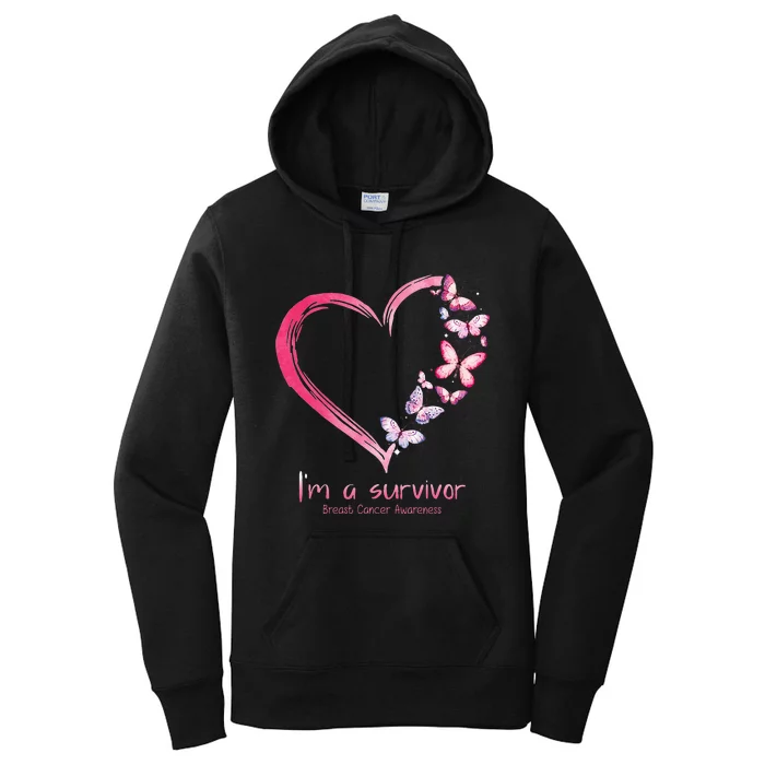 Pink Butterfly Heart Im A Survivor Breast Cancer Awareness Women's Pullover Hoodie