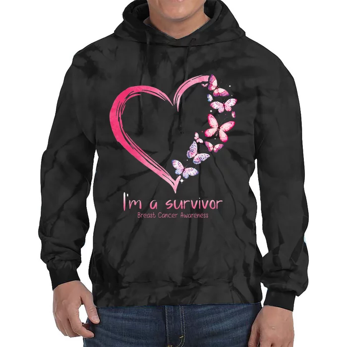 Pink Butterfly Heart Im A Survivor Breast Cancer Awareness Tie Dye Hoodie