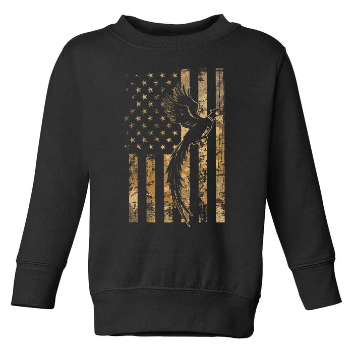 Pheasant Bird Hunter American Flag Camouflage Pheasant Hunt Toddler Sweatshirt