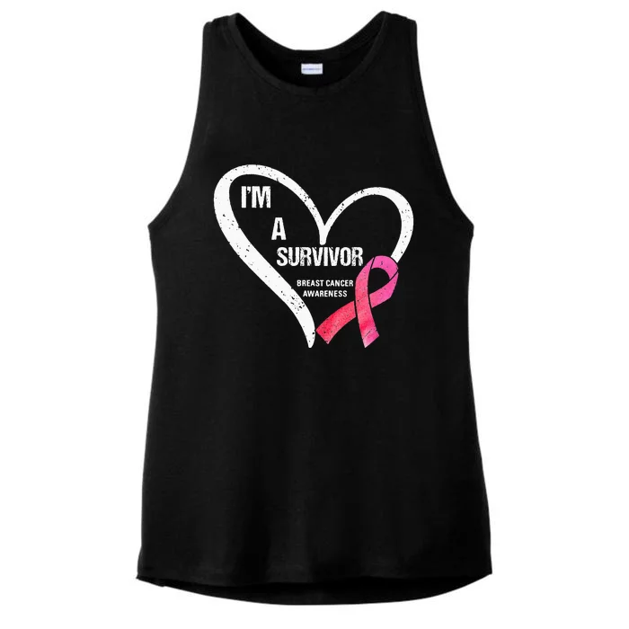 pink butterfly heart im a survivor breast cancer awareness Ladies Tri-Blend Wicking Tank