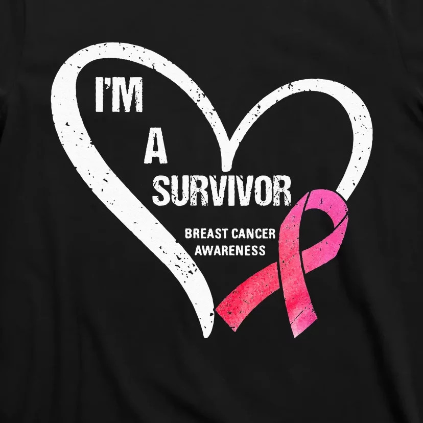 pink butterfly heart im a survivor breast cancer awareness T-Shirt