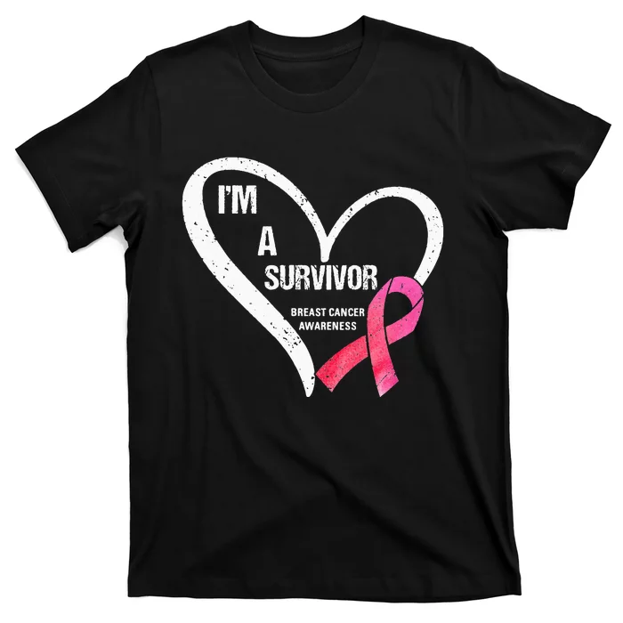 pink butterfly heart im a survivor breast cancer awareness T-Shirt