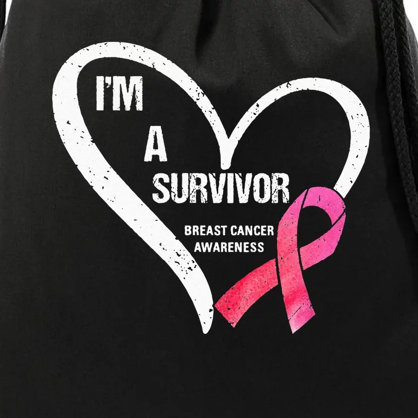 pink butterfly heart im a survivor breast cancer awareness Drawstring Bag