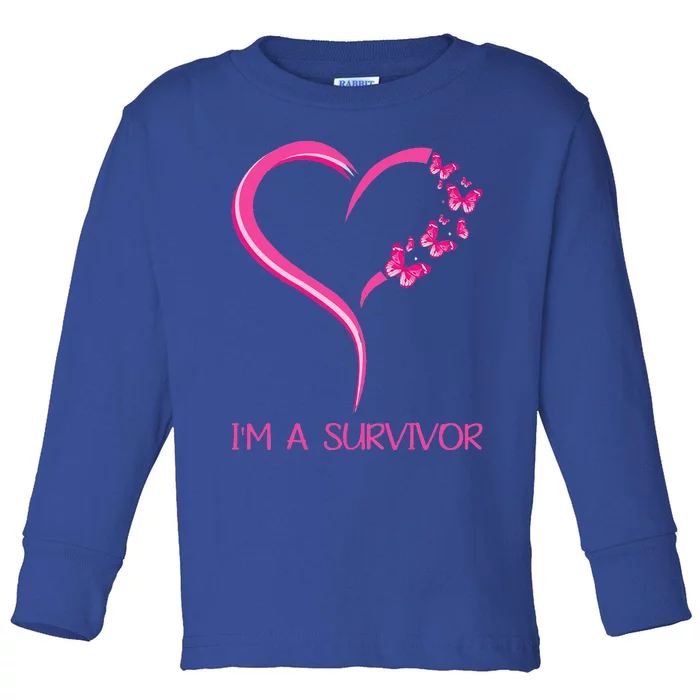 Pink Butterfly Heart IM A Survivor Breast Cancer Awareness Toddler Long Sleeve Shirt