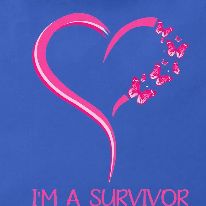 Pink Butterfly Heart IM A Survivor Breast Cancer Awareness Zip Tote Bag