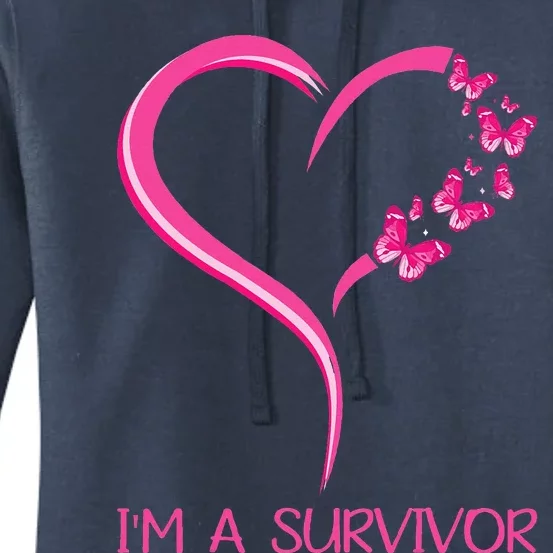 Pink Butterfly Heart IM A Survivor Breast Cancer Awareness Women's Pullover Hoodie