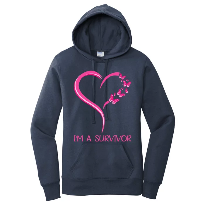 Pink Butterfly Heart IM A Survivor Breast Cancer Awareness Women's Pullover Hoodie