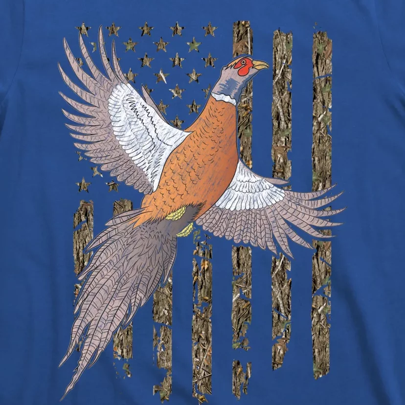 Pheasant Bird Hunting Usa American Flag Tree Camouflage Great Gift T-Shirt