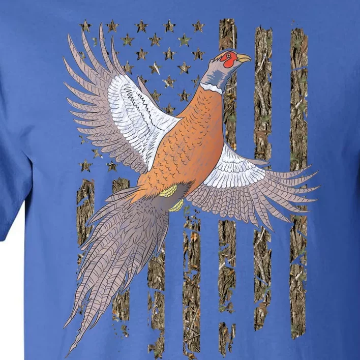 Pheasant Bird Hunting Usa American Flag Tree Camouflage Great Gift Tall T-Shirt