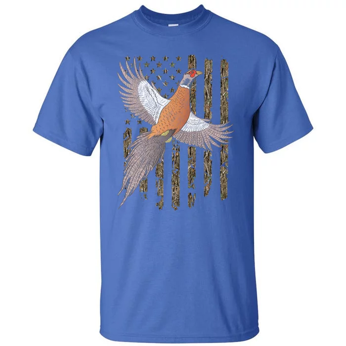 Pheasant Bird Hunting Usa American Flag Tree Camouflage Great Gift Tall T-Shirt