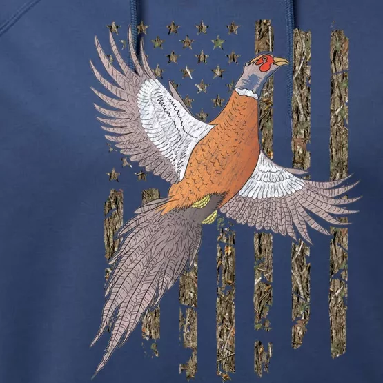 Pheasant Bird Hunting Usa American Flag Tree Camouflage Great Gift Performance Fleece Hoodie