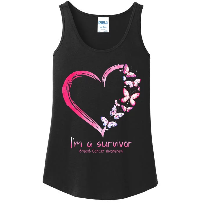 Pink Butterfly Heart Im A Survivor Breast Cancer Awareness Ladies Essential Tank